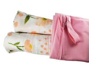 Lightweight Baby Blanket- 2 Pack with Travel Bag- Blush Floral Print