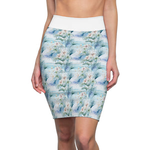 Tropical Blues- Floral Women's Pencil Skirt