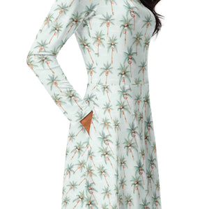 Festive Palms- long sleeve midi dress