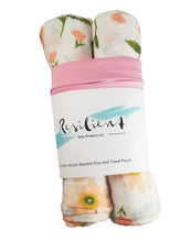 Load image into Gallery viewer, Lightweight Baby Blanket- 2 Pack with Travel Bag- Blush Floral Print