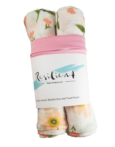 Lightweight Baby Blanket- 2 Pack with Travel Bag- Blush Floral Print