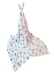 Lightweight Baby Blanket- 2 Pack with Travel Bag- Blush Floral and Blue Cactus