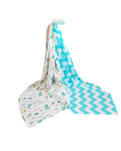 Lightweight Baby Blanket, 2 Pack, Travel Bag (Bear Print and Blue Zigzag)