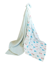 Load image into Gallery viewer, Lightweight Baby Blanket, 2 Pack, Travel Bag (Fish Print and Gray Zigzag)